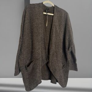 Janelle Ribbed Pocket Open Drape Cardigan | Chocolate | One Size